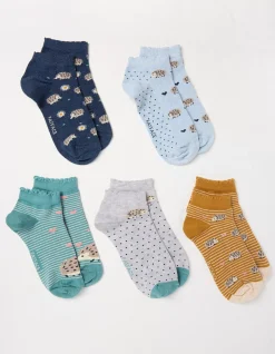 Women FatFace View All|5 Pack Hedgehog Trainer Socks