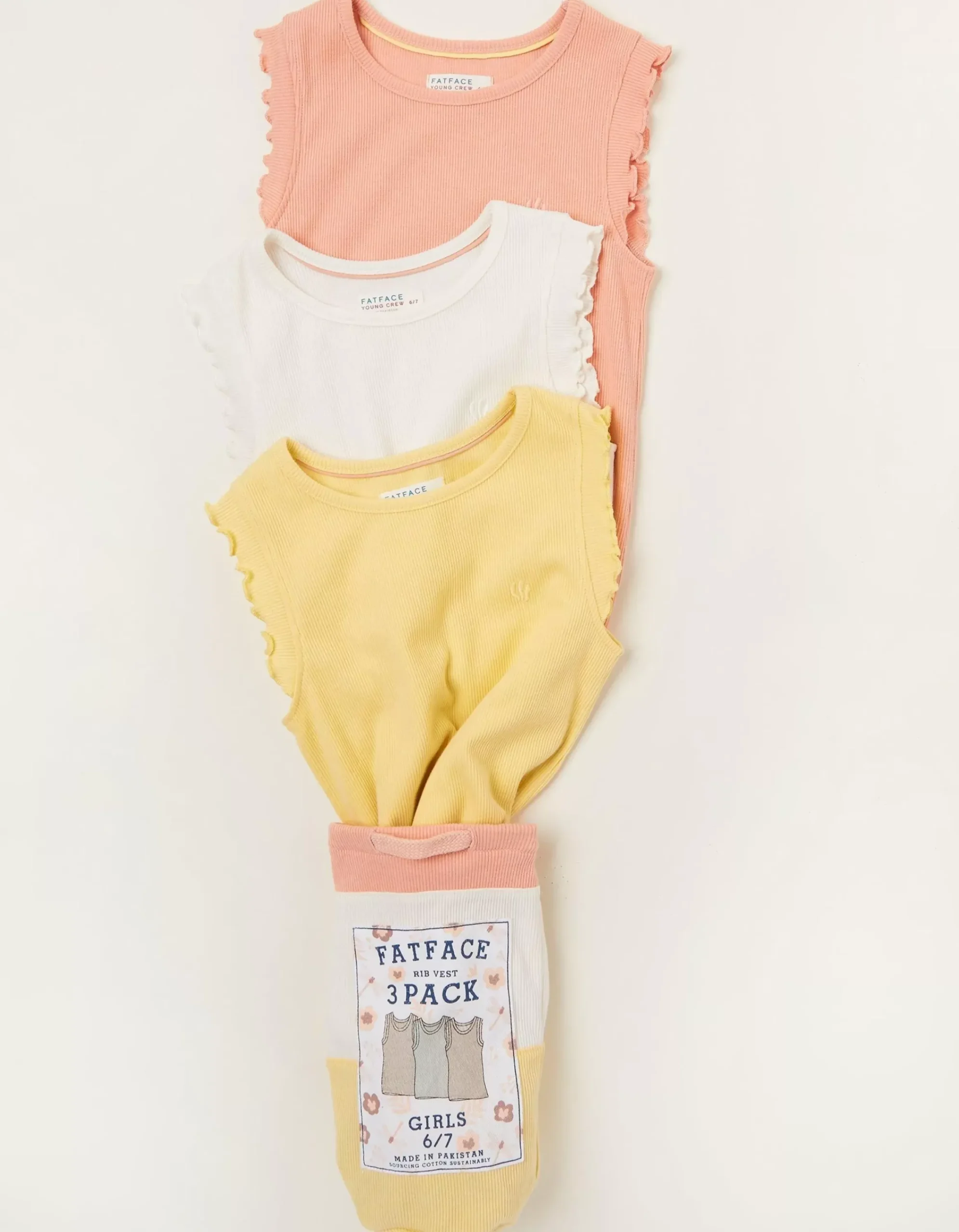 Girls FatFace View All|3 Pack Rib Jersey Vests