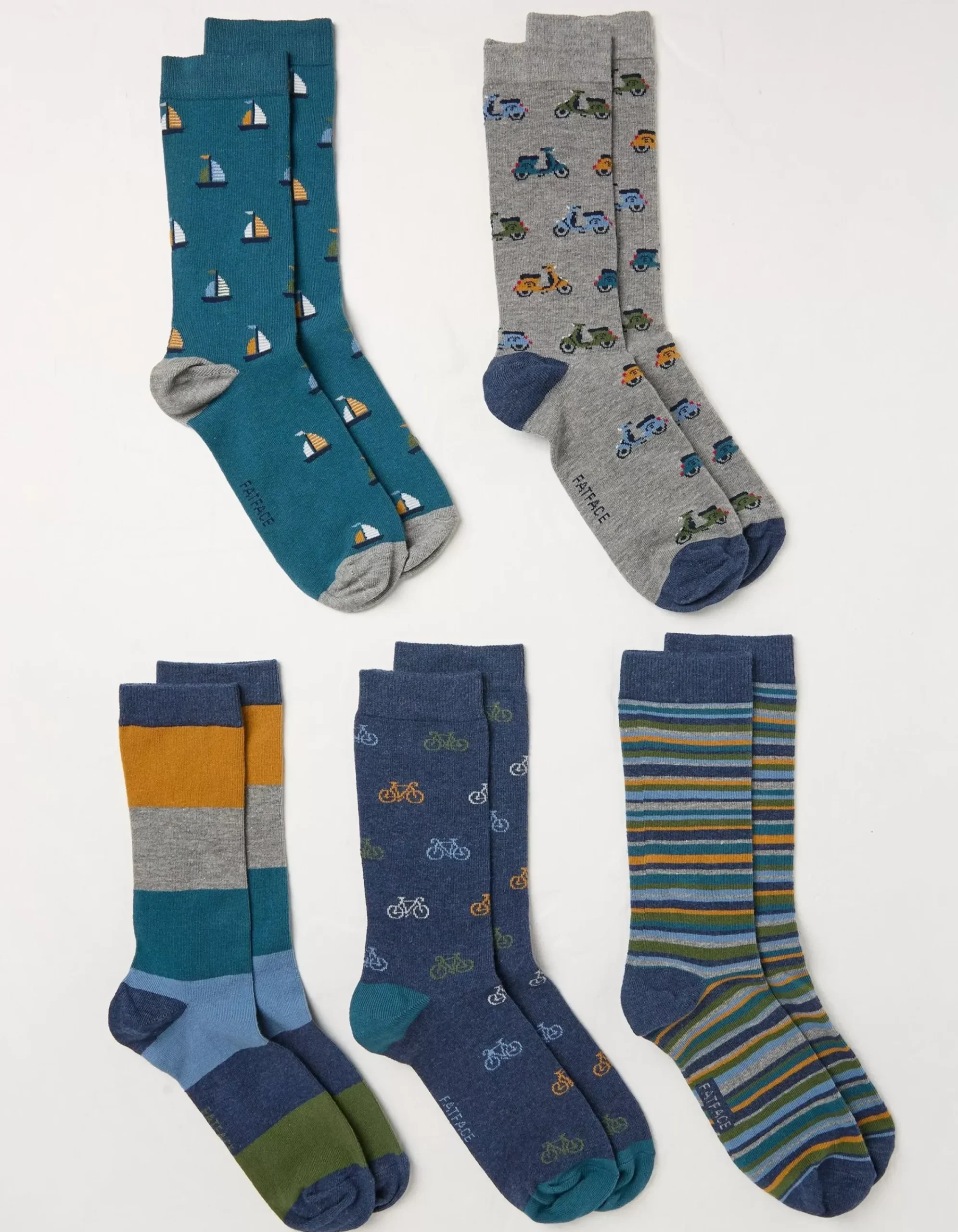 Men FatFace View All|5 Pack Vehicle Stripe Socks