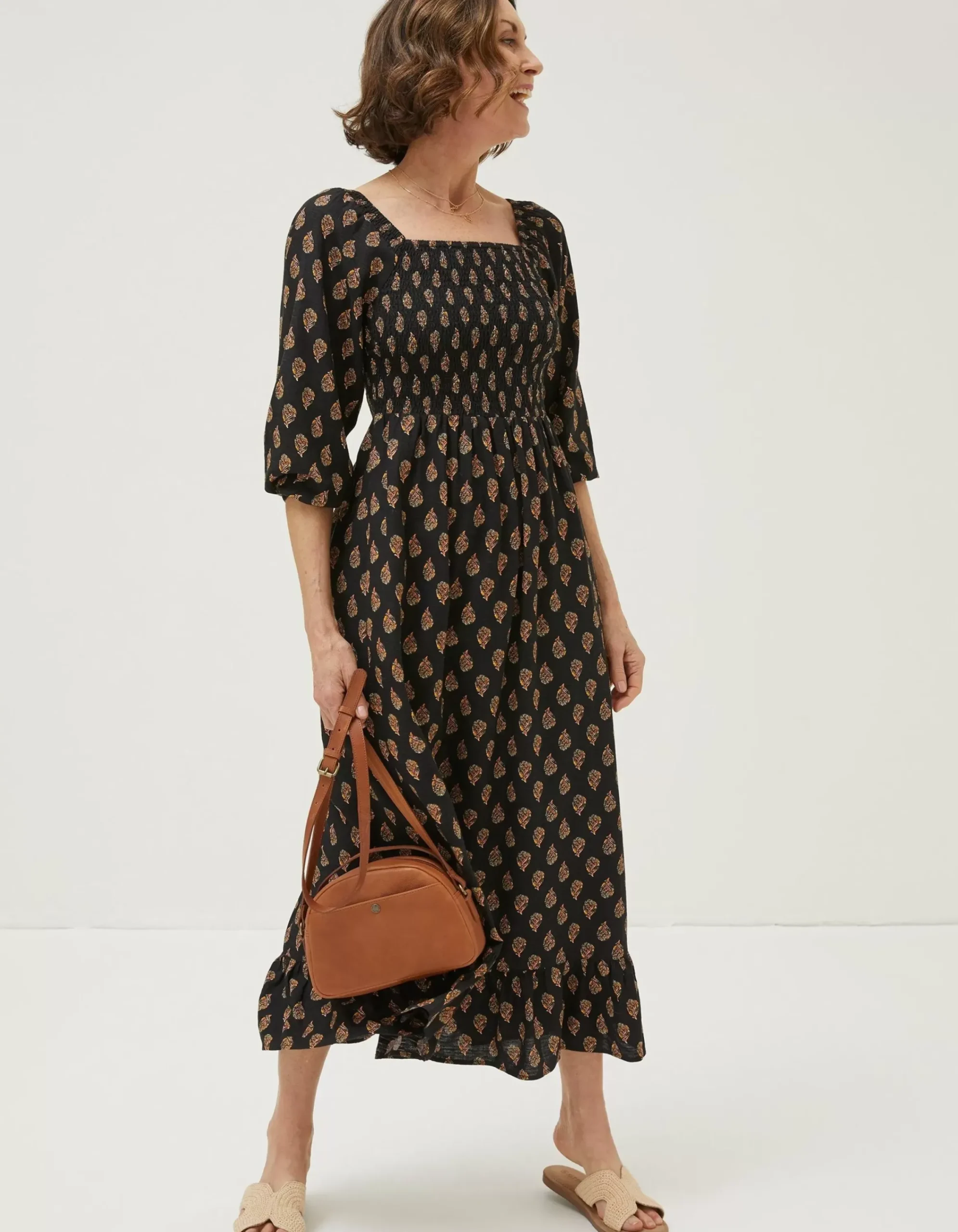 Women FatFace Dresses|Adele Woodblock Midi Dress