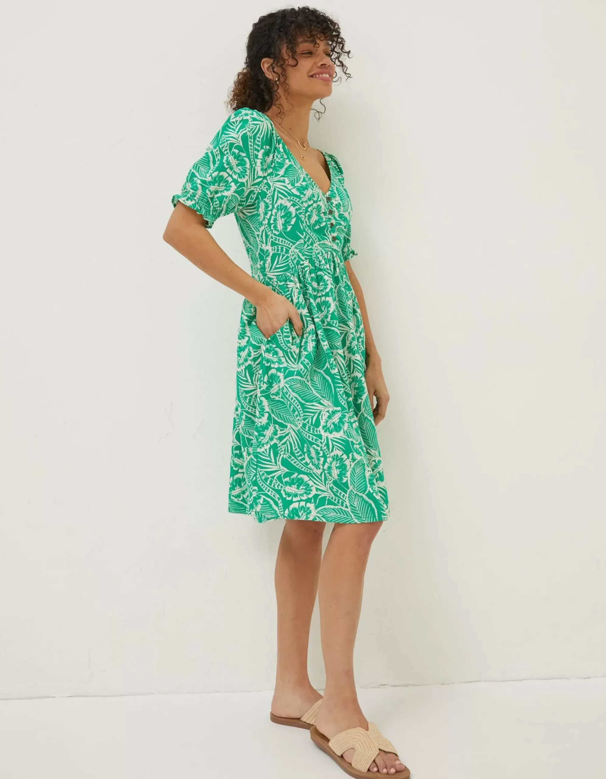 Women FatFace Dresses|Aideen Linen Blend Leaf Dress