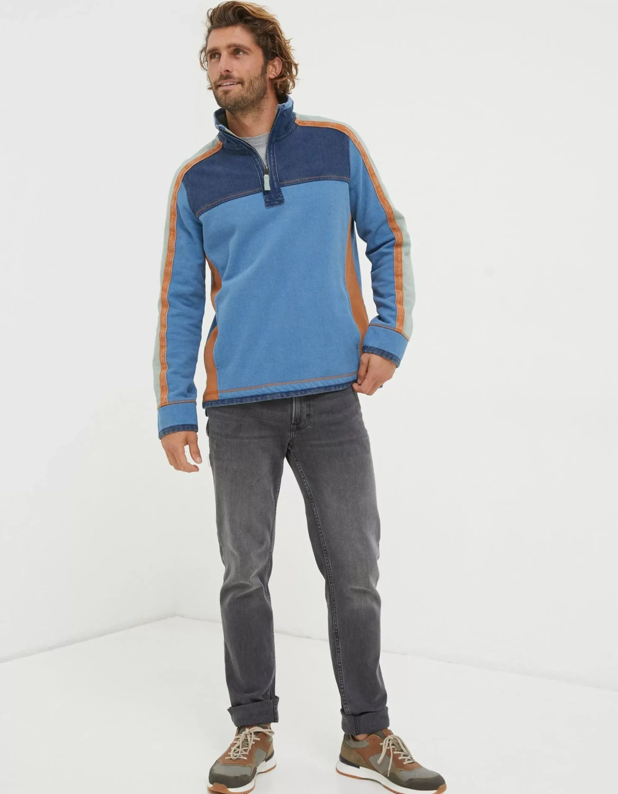 Men FatFace Sweatshirts & Hoodies|Airlie Panel Contrast Sweatshirt