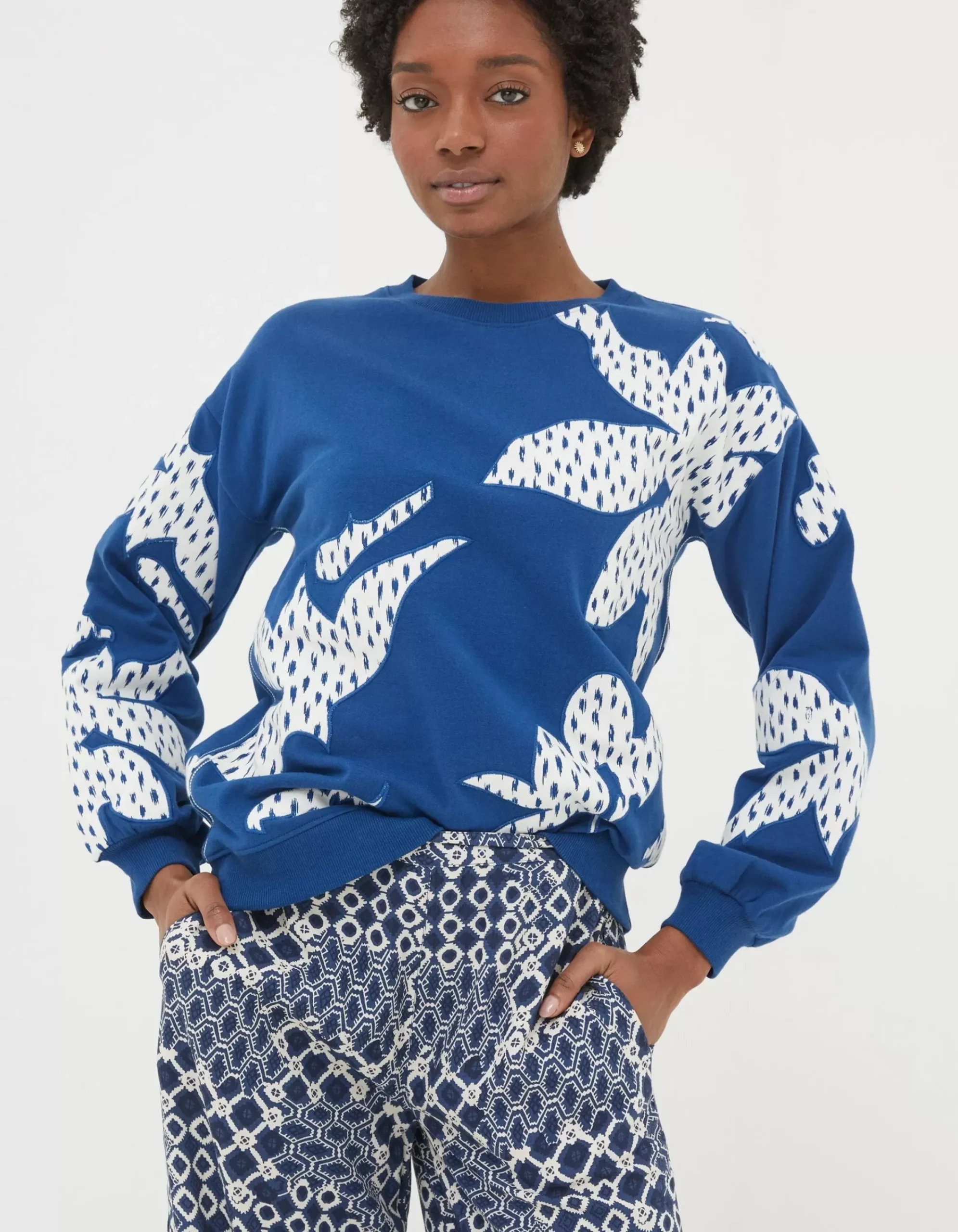 Women FatFace View All|Alex Textured Leaves Crew Sweatshirt