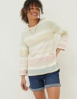 Women FatFace Sweatshirts & Hoodies|Amari Textured Stripe Crew Sweatshirt