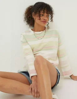 Women FatFace Sweatshirts & Hoodies|Amari Textured Stripe Crew Sweatshirt