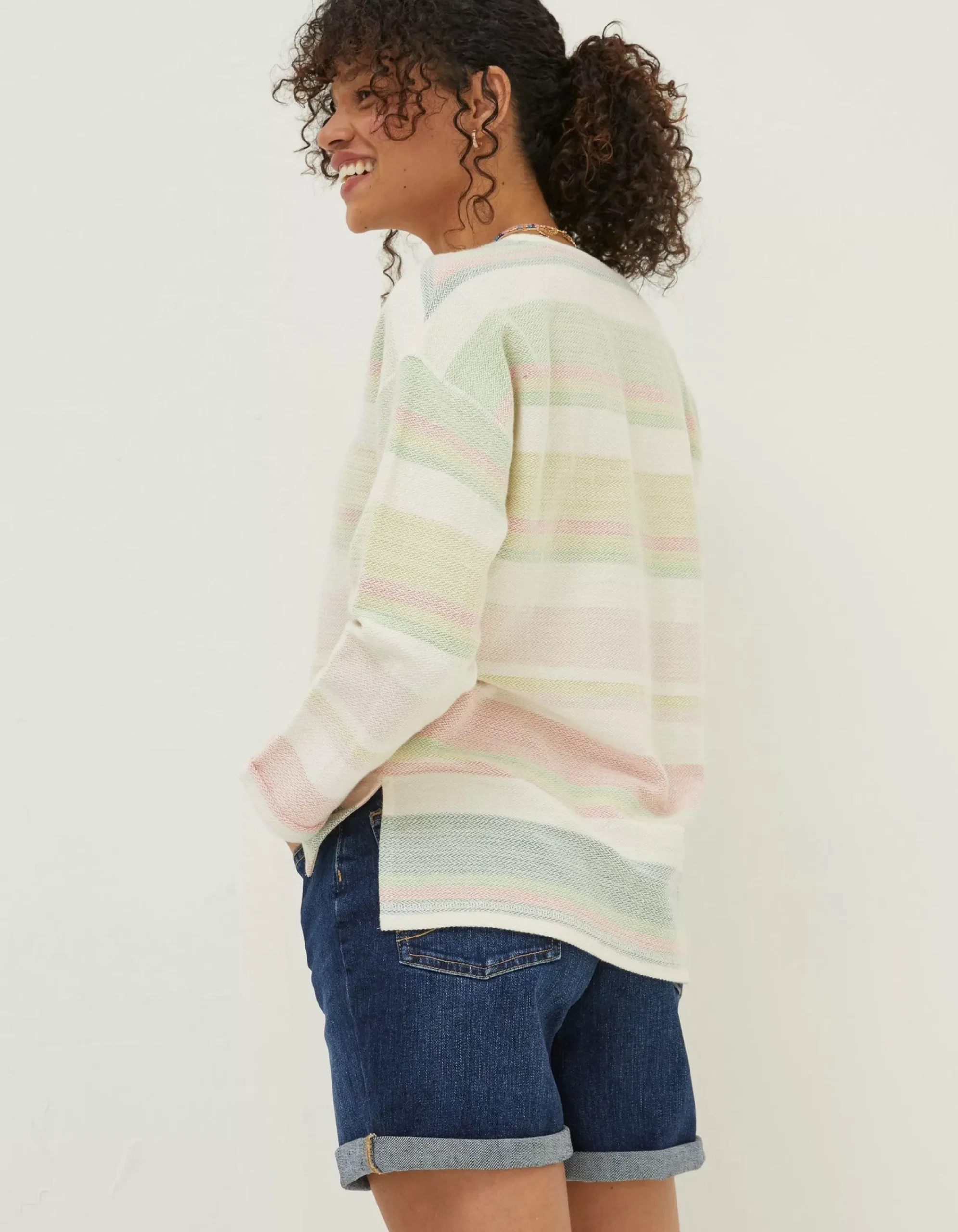 Women FatFace Sweatshirts & Hoodies|Amari Textured Stripe Crew Sweatshirt