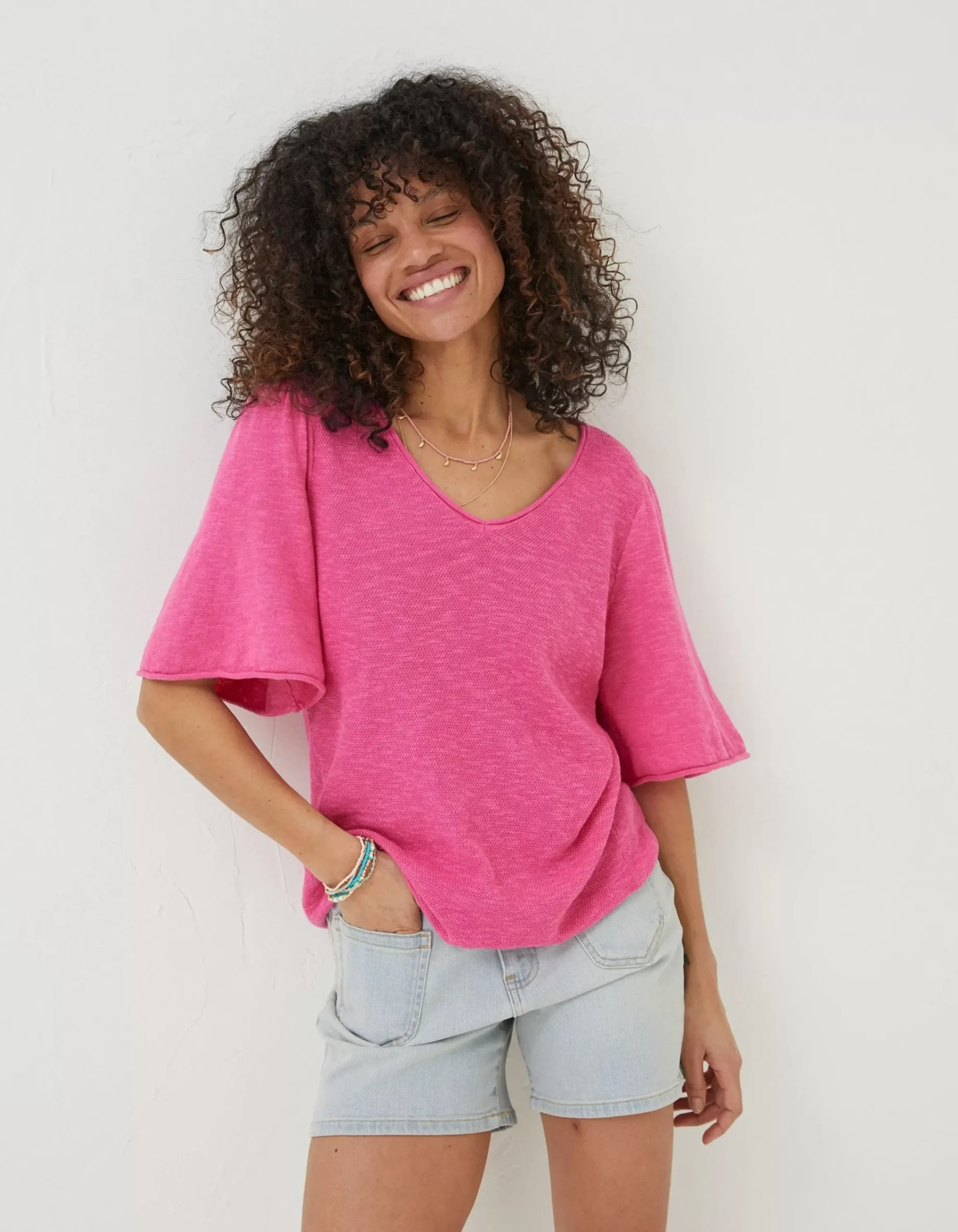 Women FatFace Knitwear|Angela V Neck Knitted Top