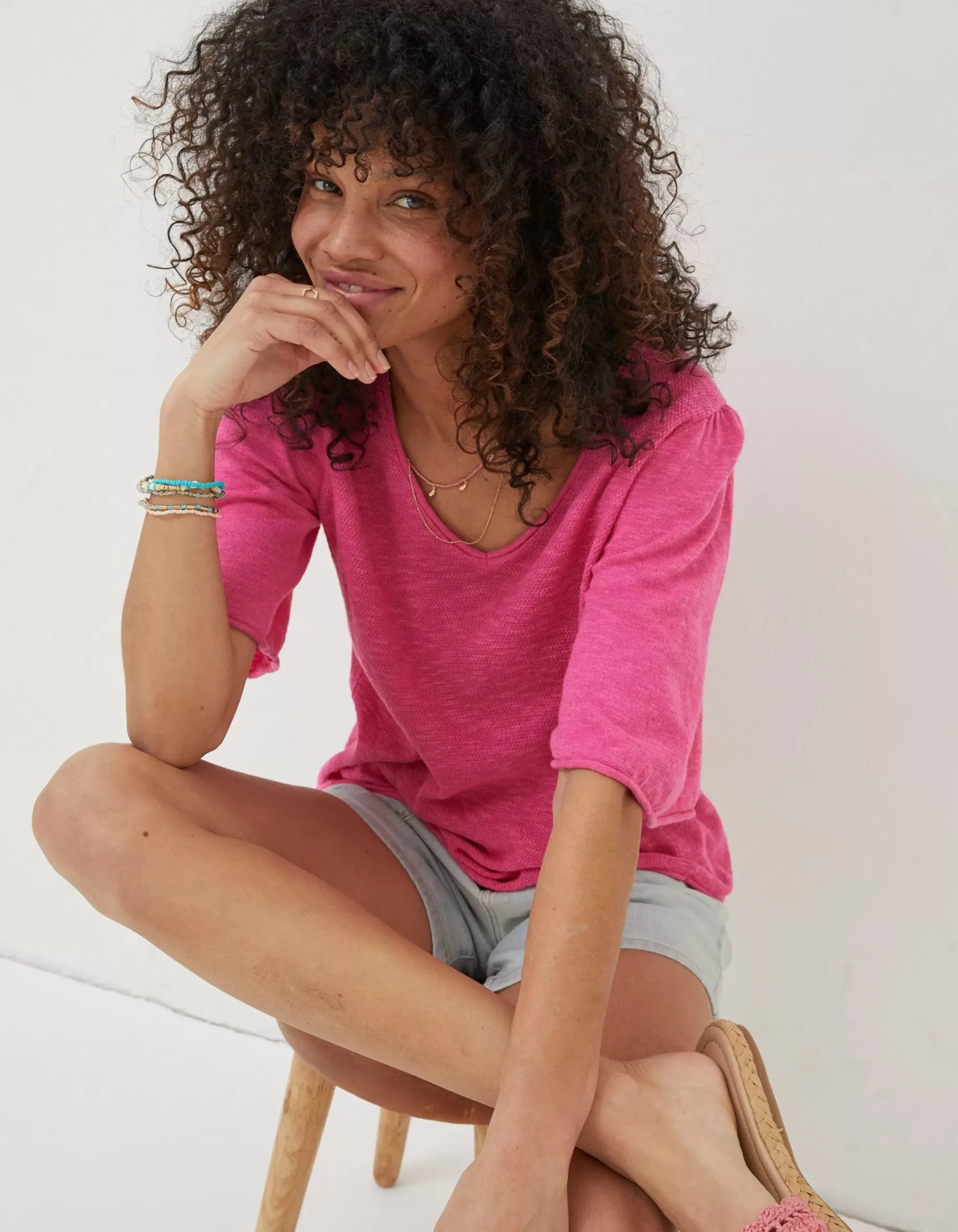 Women FatFace Knitwear|Angela V Neck Knitted Top