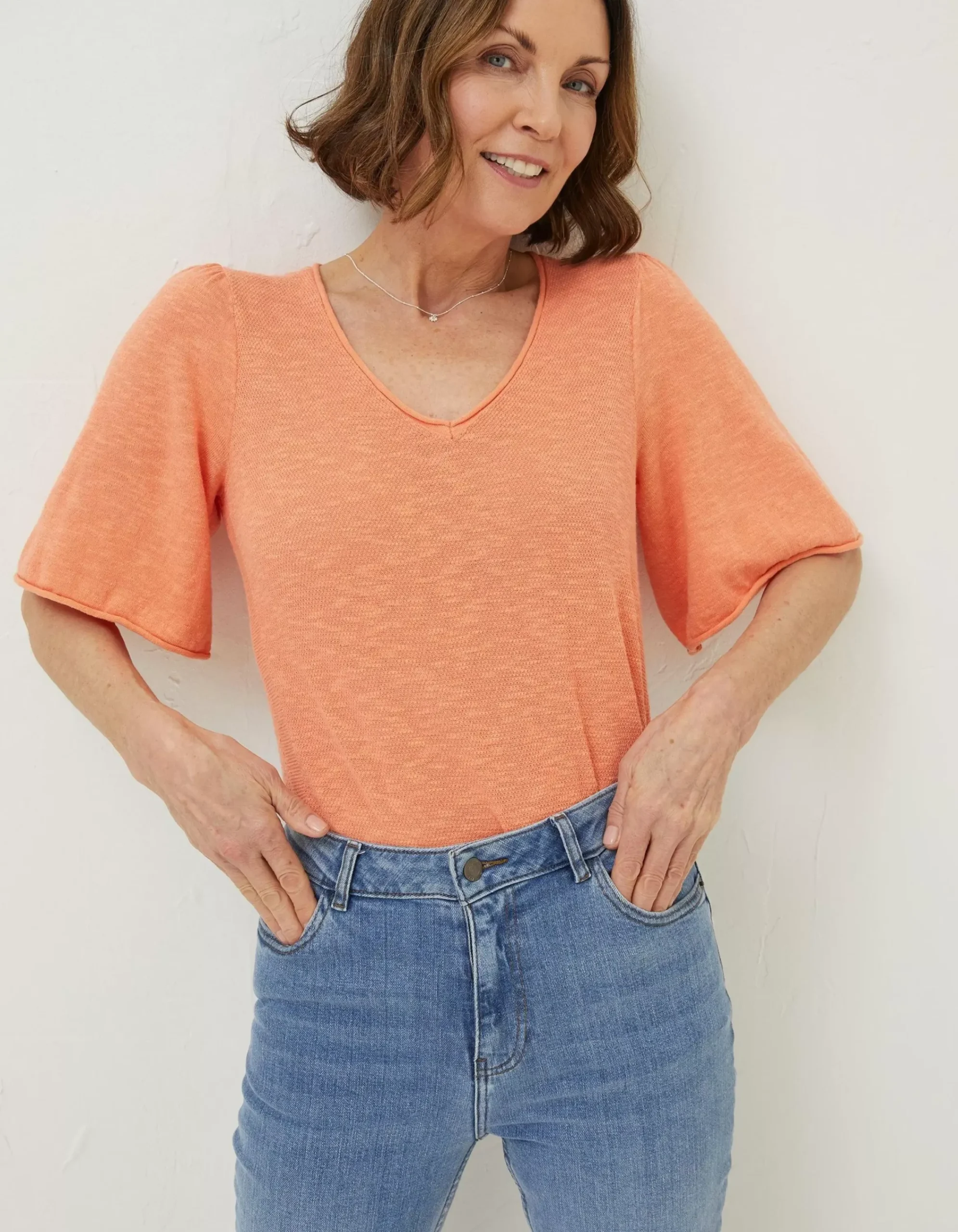 Women FatFace Knitwear|Angela V Neck Knitted Top