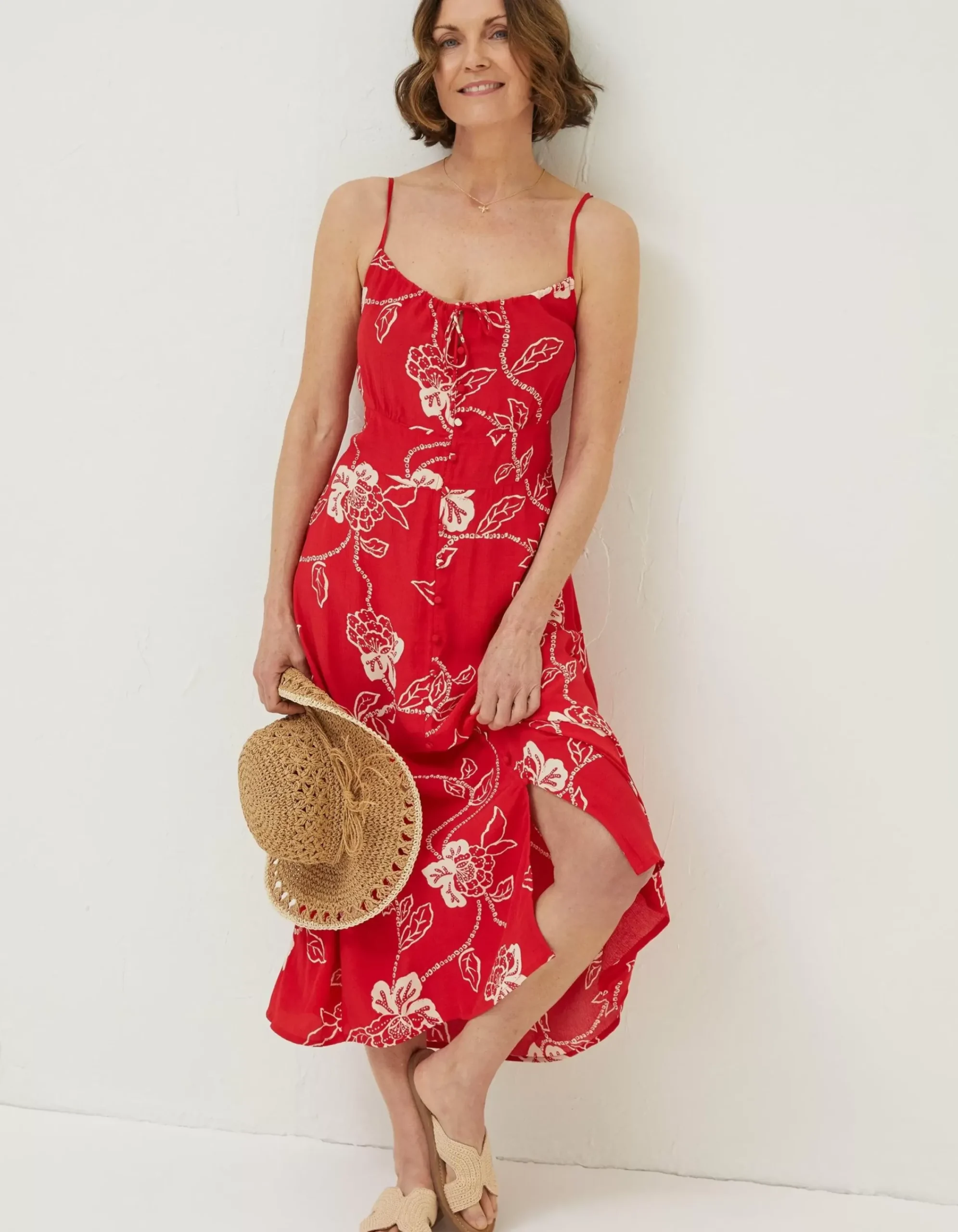 Women FatFace Dresses|Ariel Batik Red Midi Dress