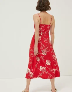 Women FatFace Dresses|Ariel Batik Red Midi Dress
