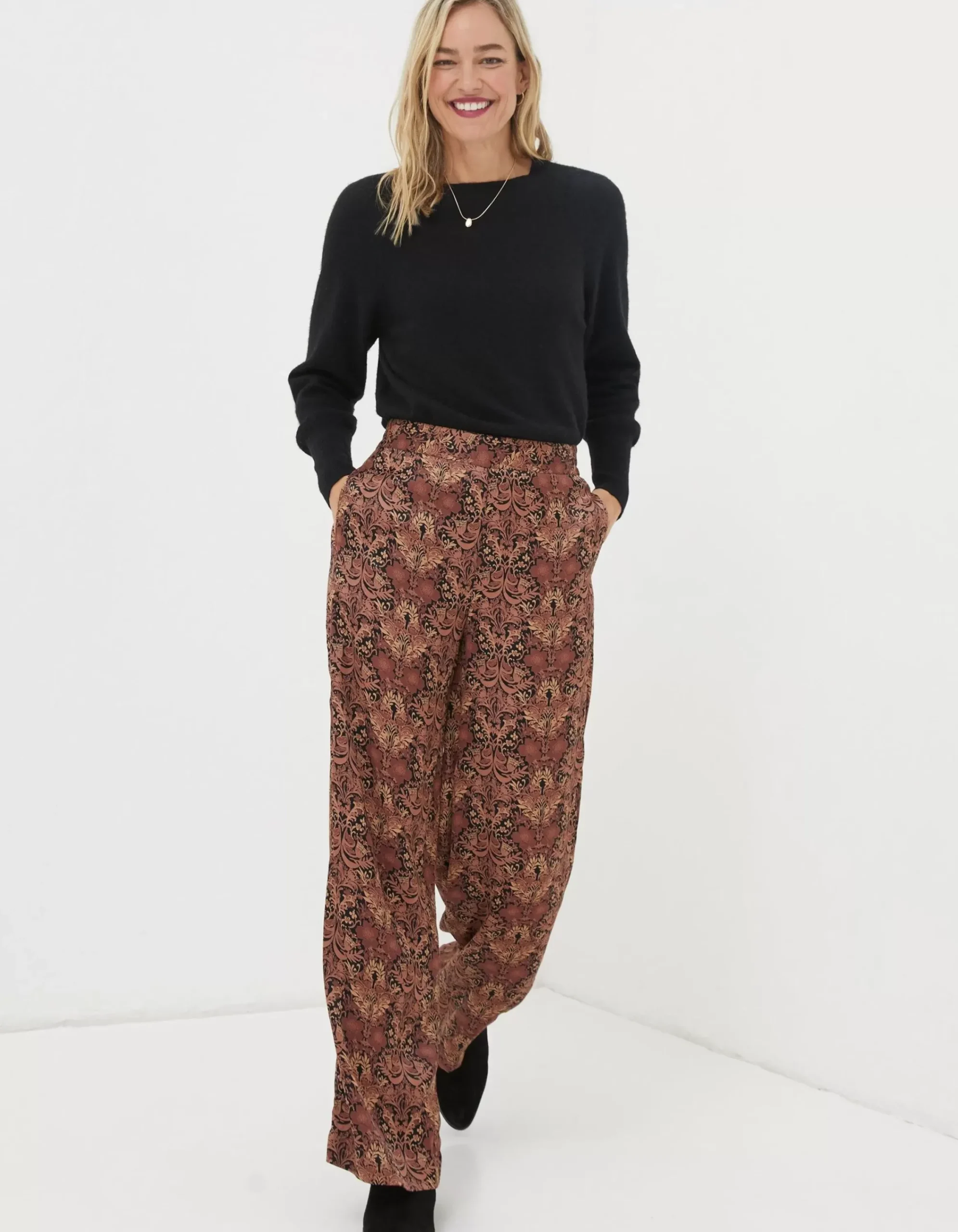 Women FatFace View All|Art Floral Satin Printed Trousers