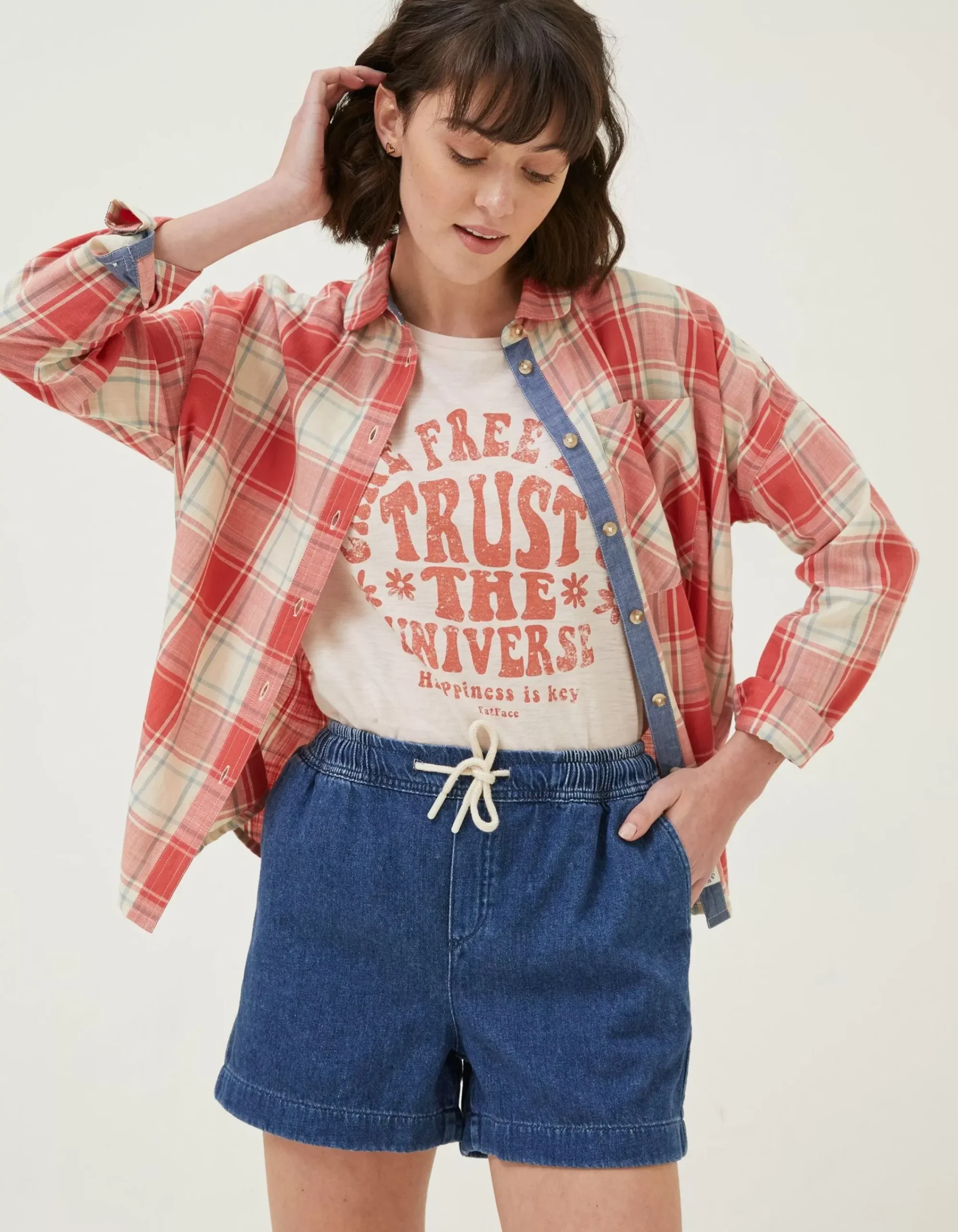Women FatFace Shorts|Ashby Pull On Denim Short