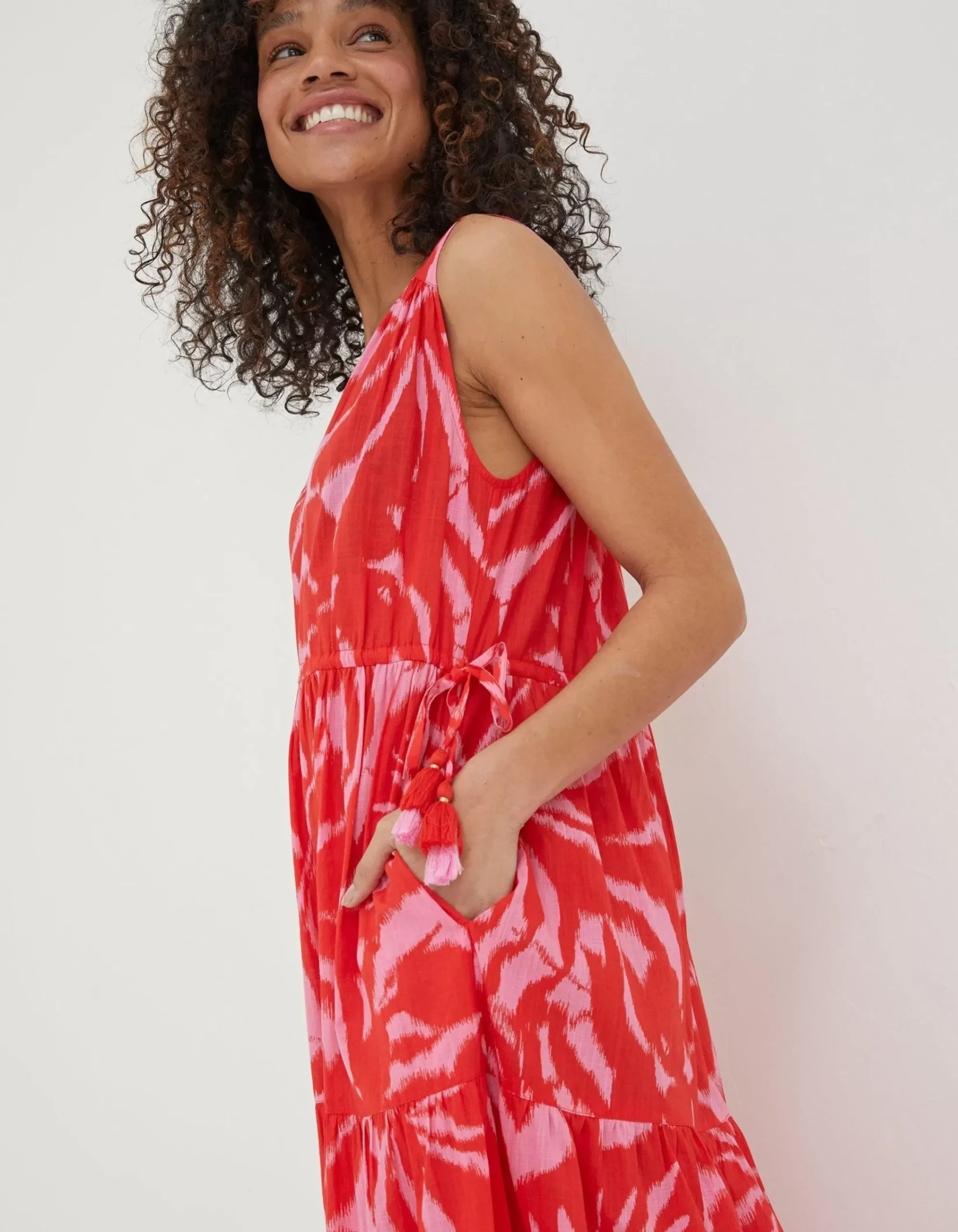 Women FatFace Dresses|Avery Ikat Leaves Midi Dress