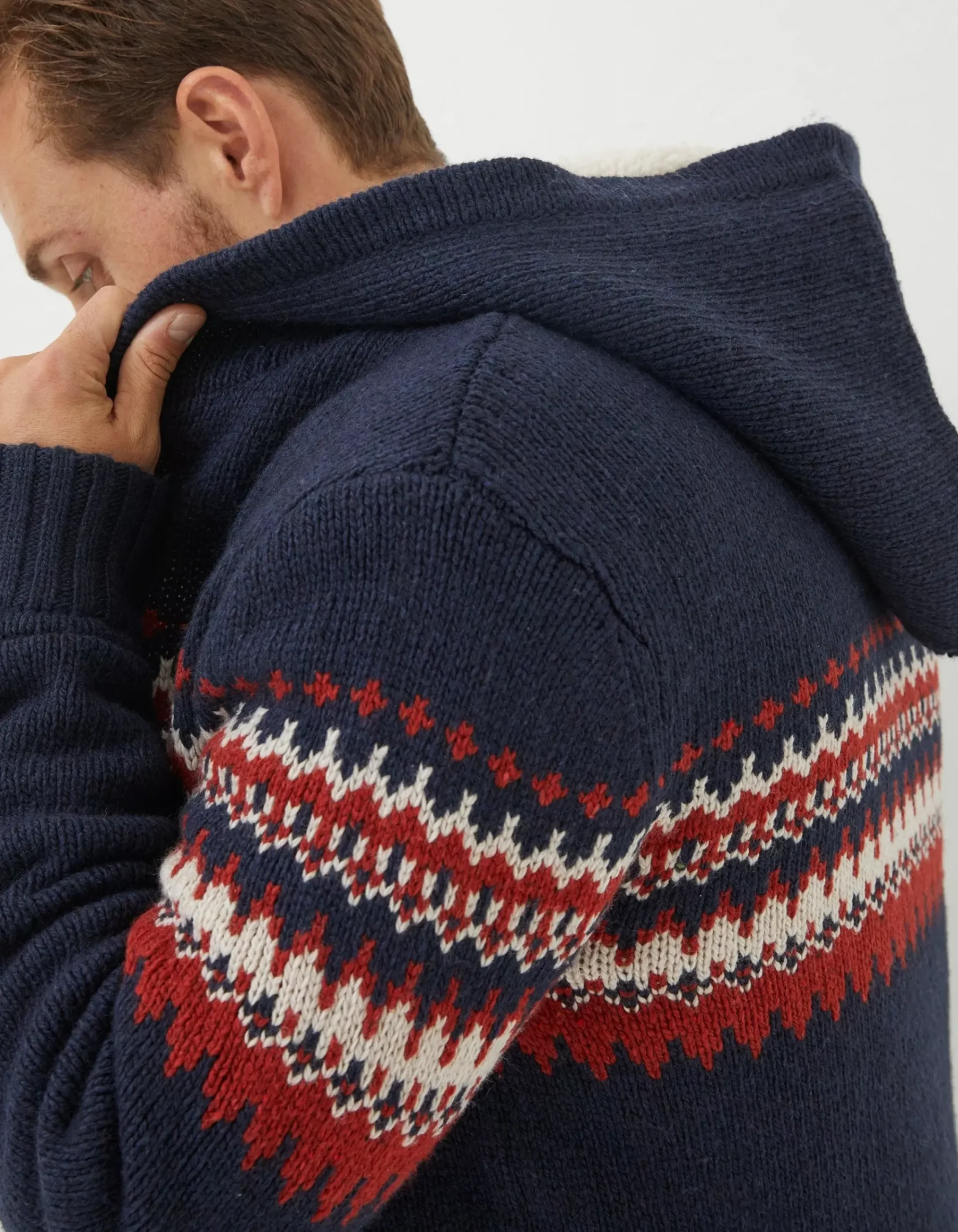 Men FatFace View All|Borg Lined Fairisle Hoodie