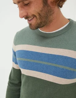Men FatFace Knitwear|Braunton Chest Stripe Crew Jumper