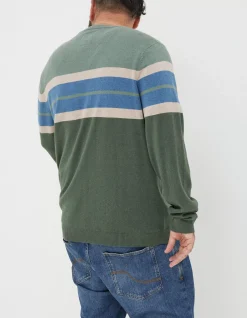 Men FatFace Knitwear|Braunton Chest Stripe Crew Jumper