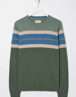 Men FatFace Knitwear|Braunton Chest Stripe Crew Jumper