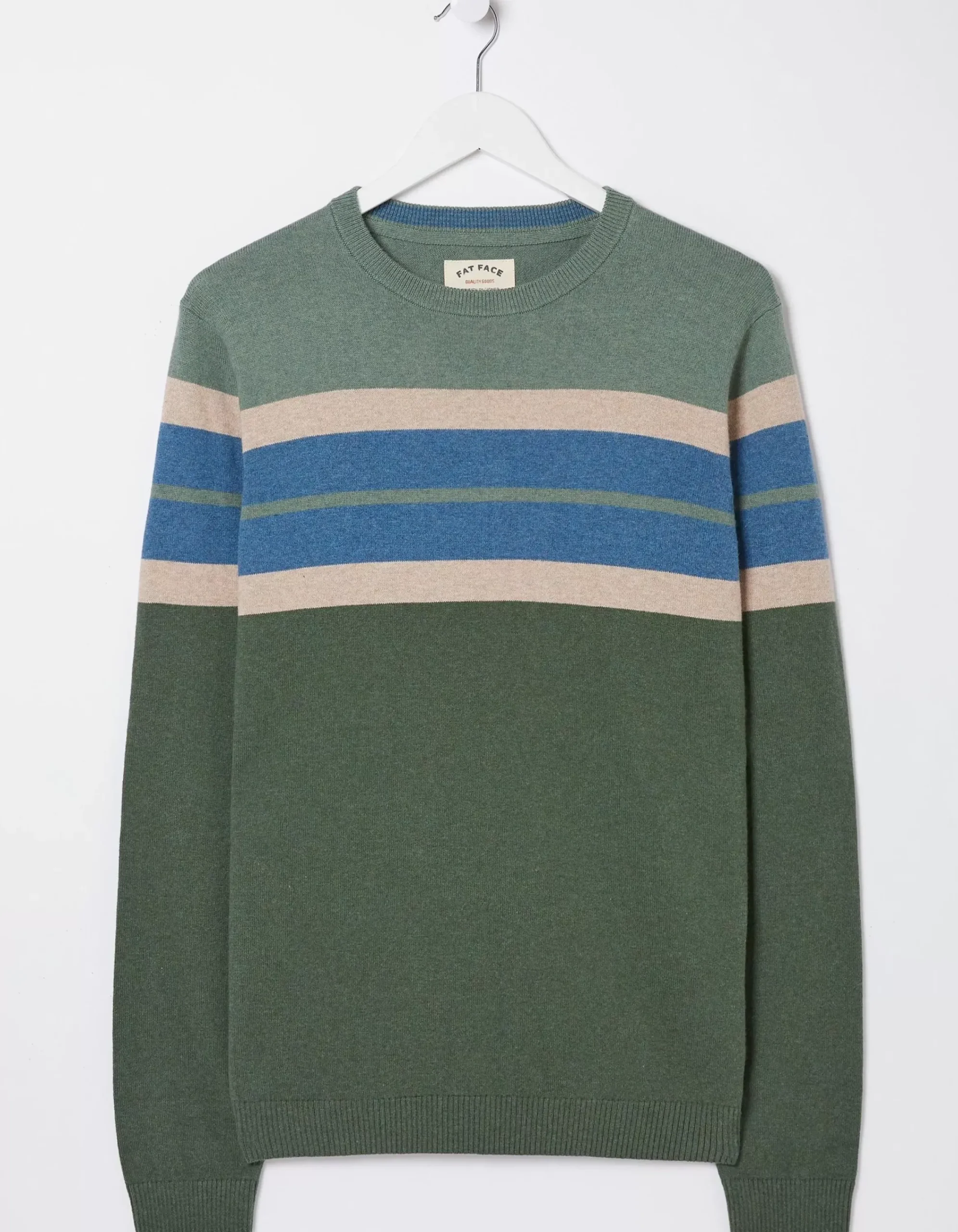 Men FatFace Knitwear|Braunton Chest Stripe Crew Jumper