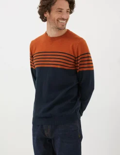 Men FatFace Knitwear|Braunton Stripe Crew Jumper