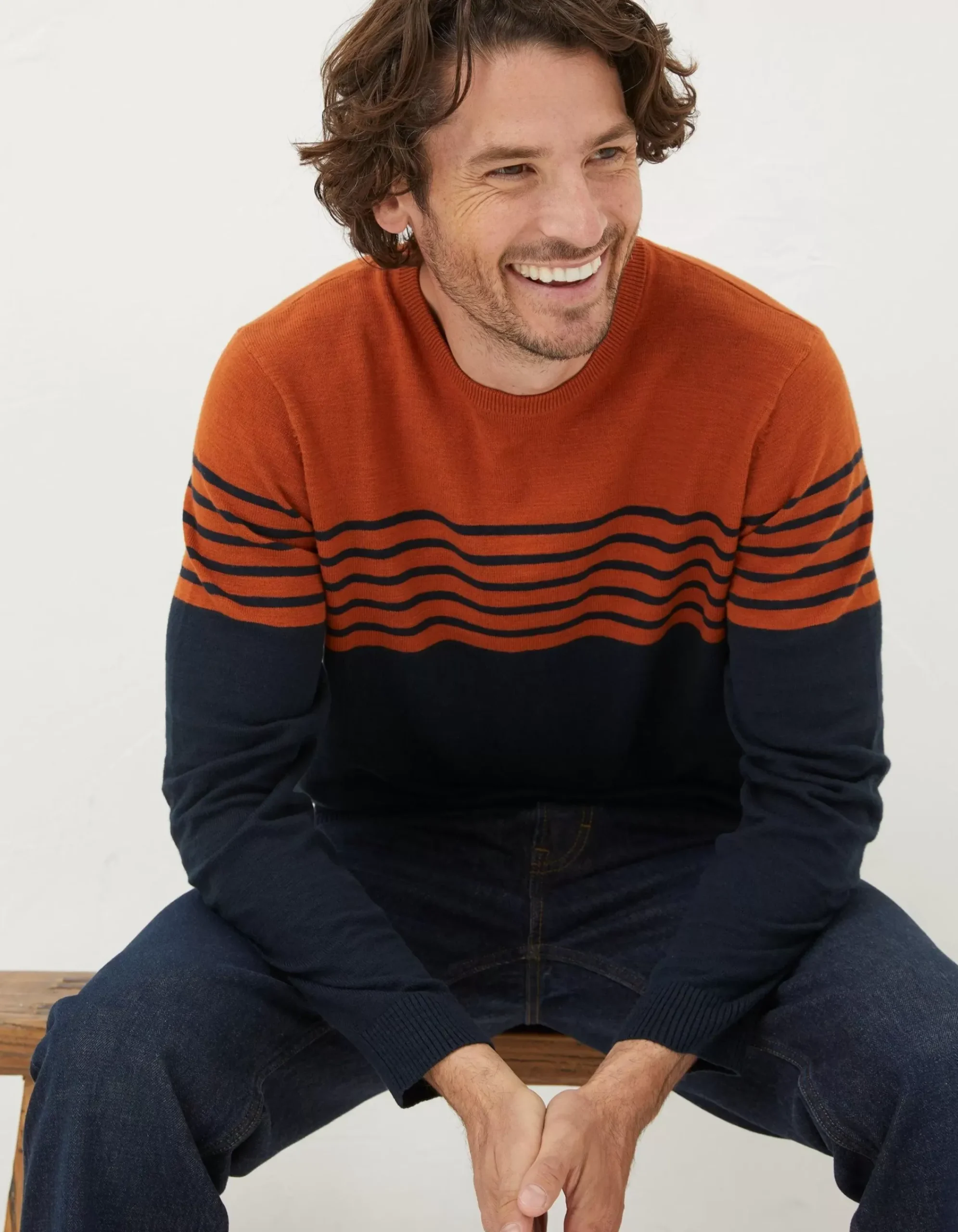 Men FatFace Knitwear|Braunton Stripe Crew Jumper