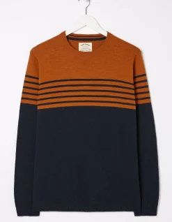 Men FatFace Knitwear|Braunton Stripe Crew Jumper
