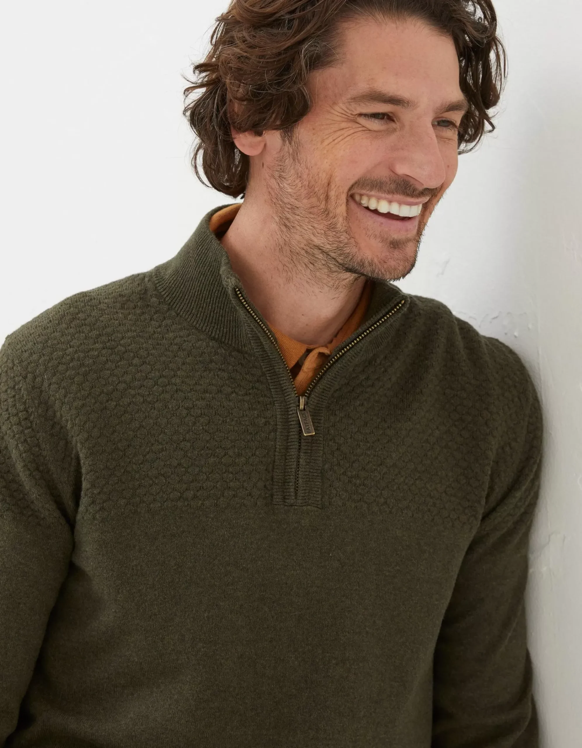 Men FatFace Knitwear|Braunton Textured Half Neck