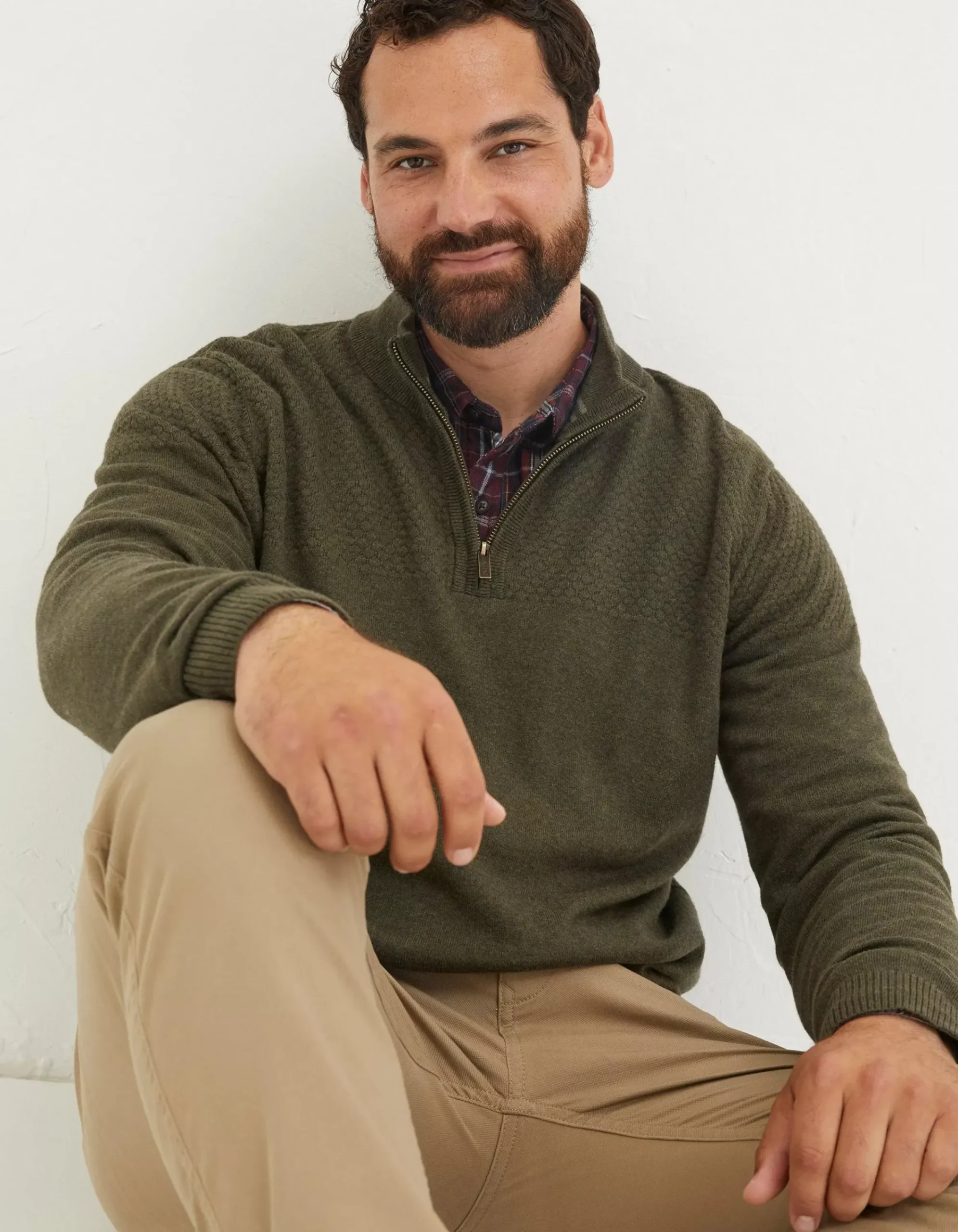 Men FatFace Knitwear|Braunton Textured Half Neck