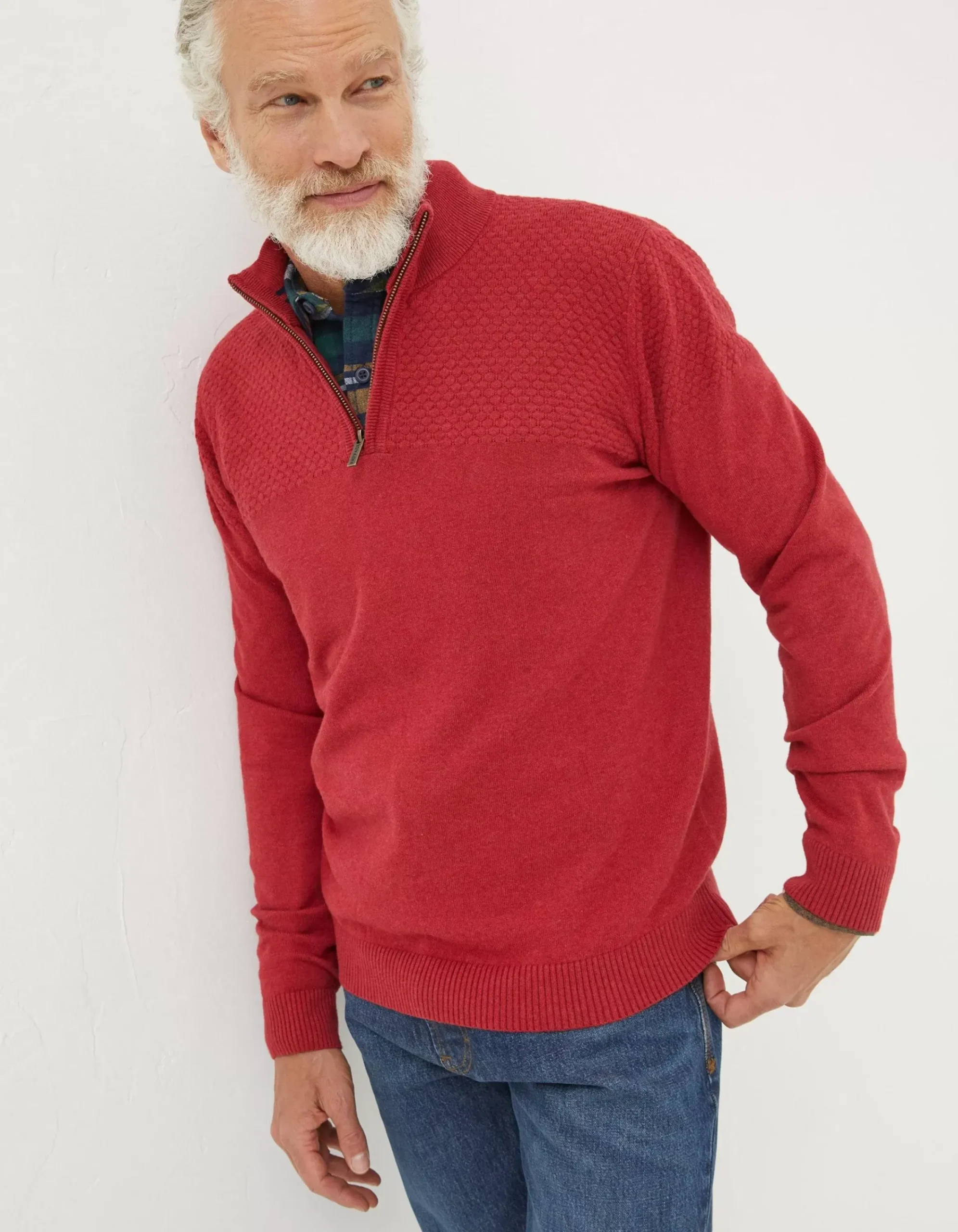 Men FatFace Knitwear|Braunton Textured Half Neck