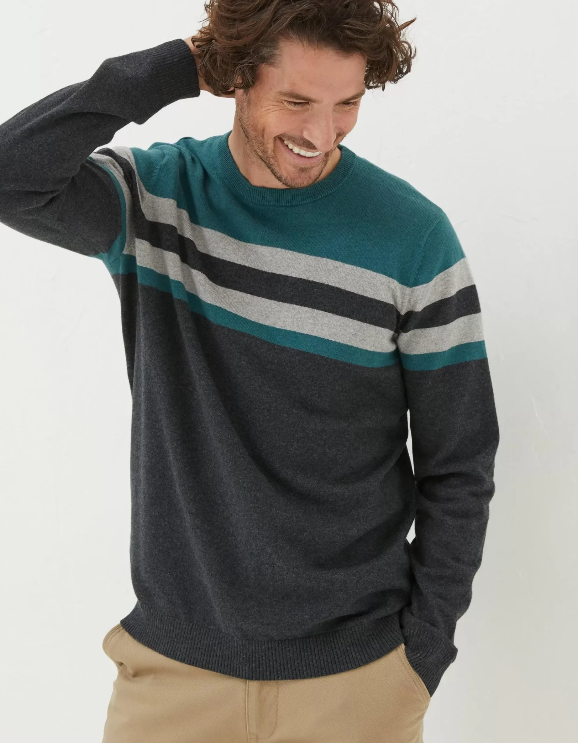 Men FatFace Knitwear|Braunton Yoke Stripe Jumper