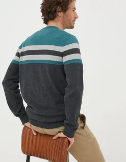 Men FatFace Knitwear|Braunton Yoke Stripe Jumper