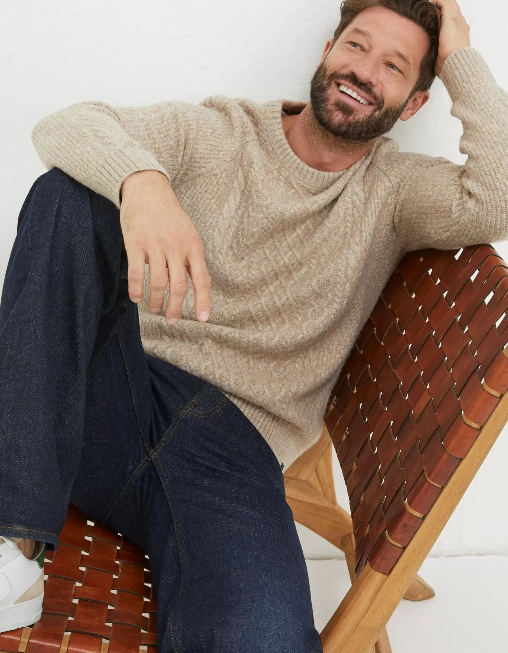 Men FatFace Nightwear & Pyjamas|Calder Cable Crew Jumper