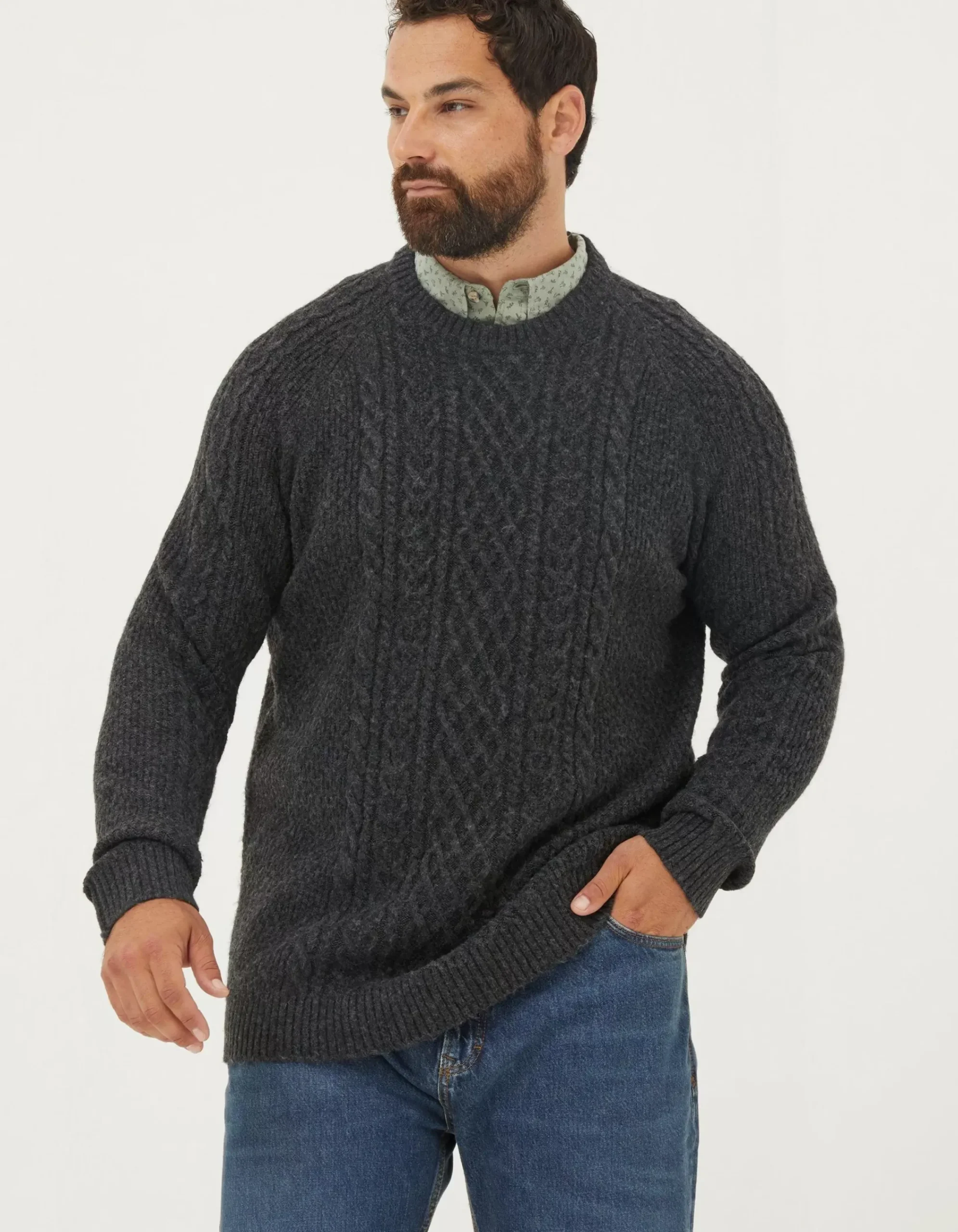 Men FatFace Knitwear|Calder Cable Crew Jumper