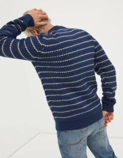 Men FatFace Knitwear|Calder Stripe Crew Jumper