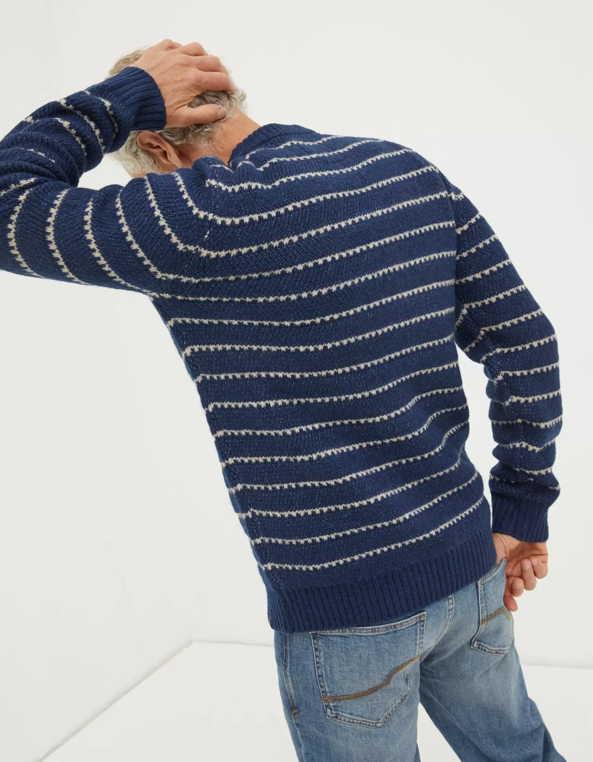 Men FatFace Knitwear|Calder Stripe Crew Jumper