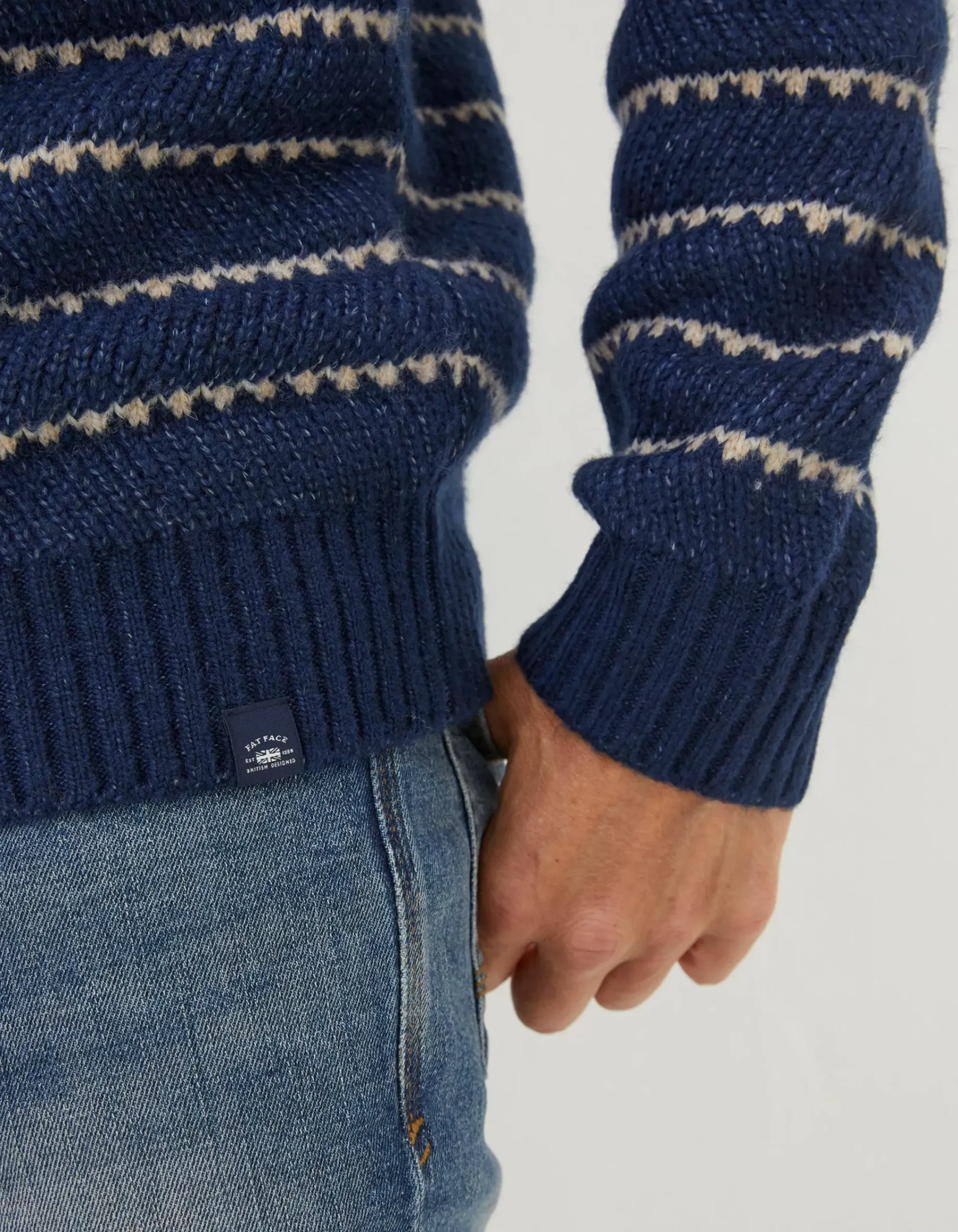 Men FatFace Knitwear|Calder Stripe Crew Jumper