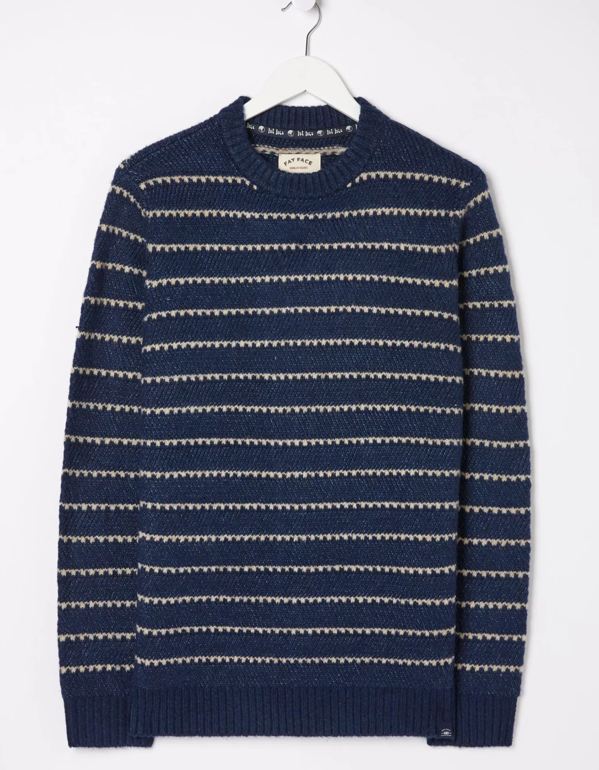 Men FatFace Knitwear|Calder Stripe Crew Jumper