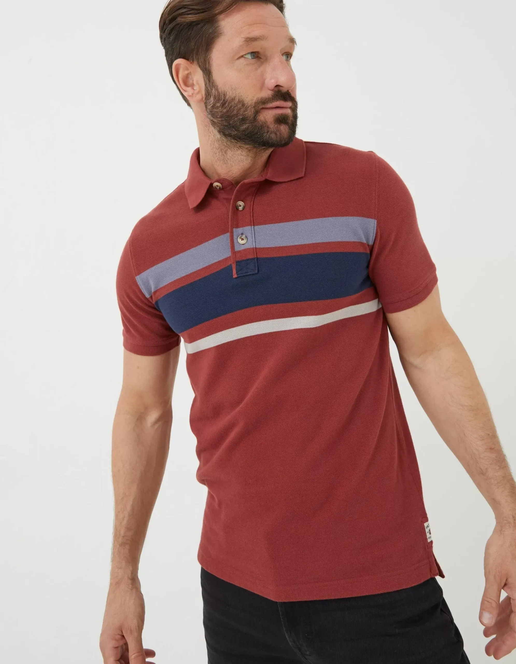 Men FatFace View All|Chest Stripe Pique Polo