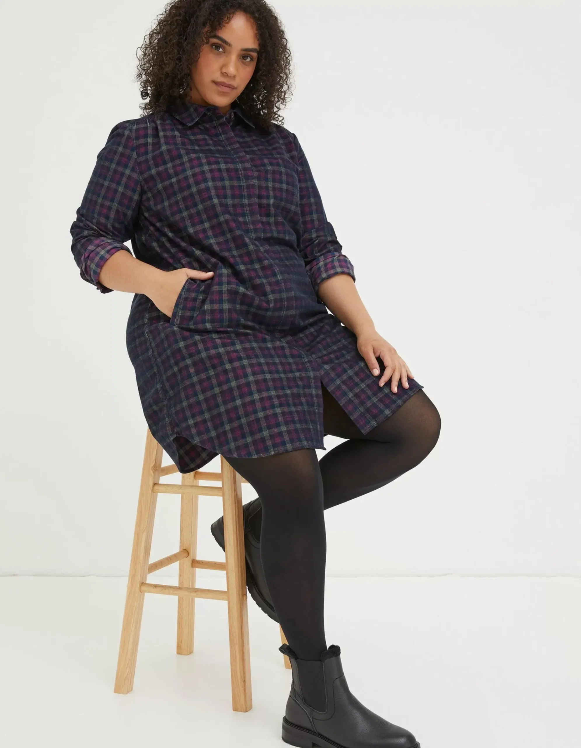 Women FatFace Dresses|Chester Cord Check Dress