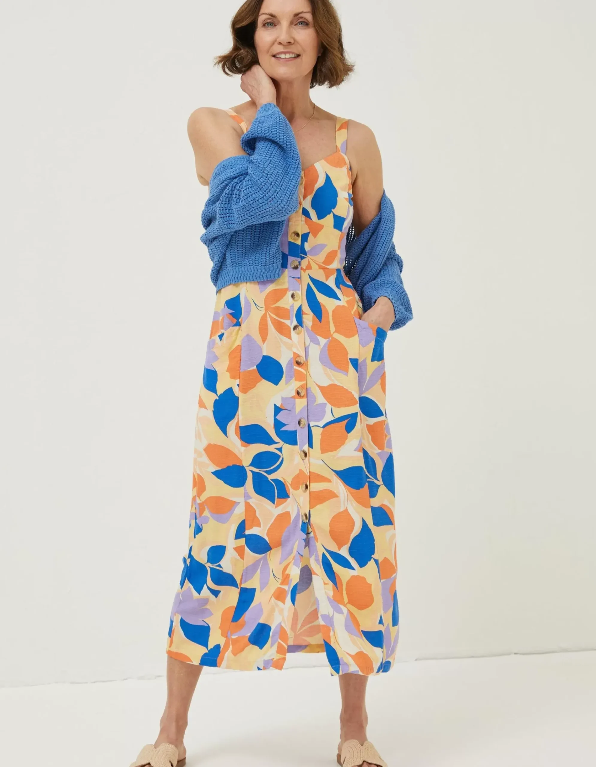 Women FatFace Dresses|Corey Stencil Floral Midi Dress