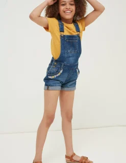 Girls FatFace View All|Embroidered Shortie Dungarees