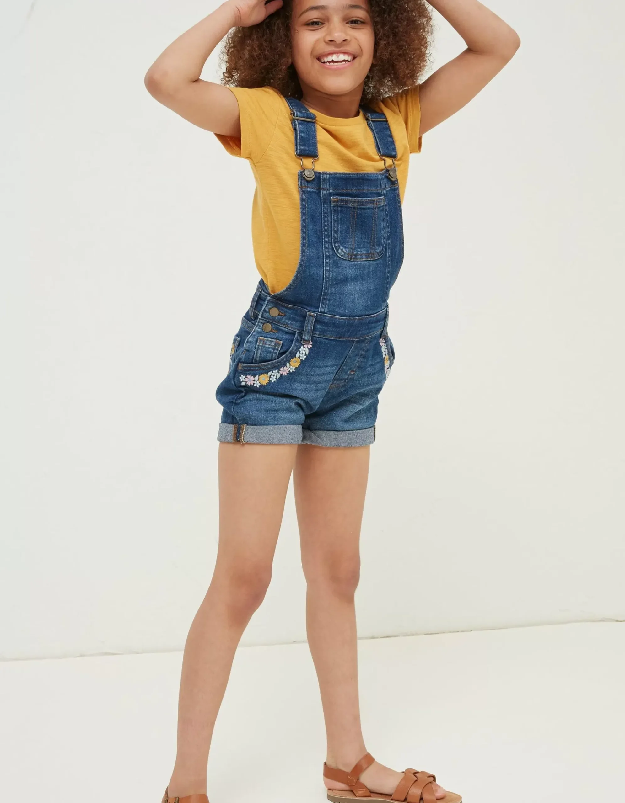 Girls FatFace View All|Embroidered Shortie Dungarees