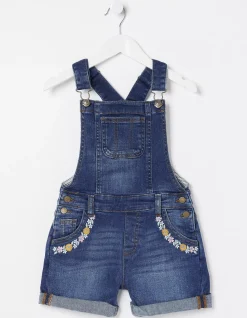 Girls FatFace View All|Embroidered Shortie Dungarees