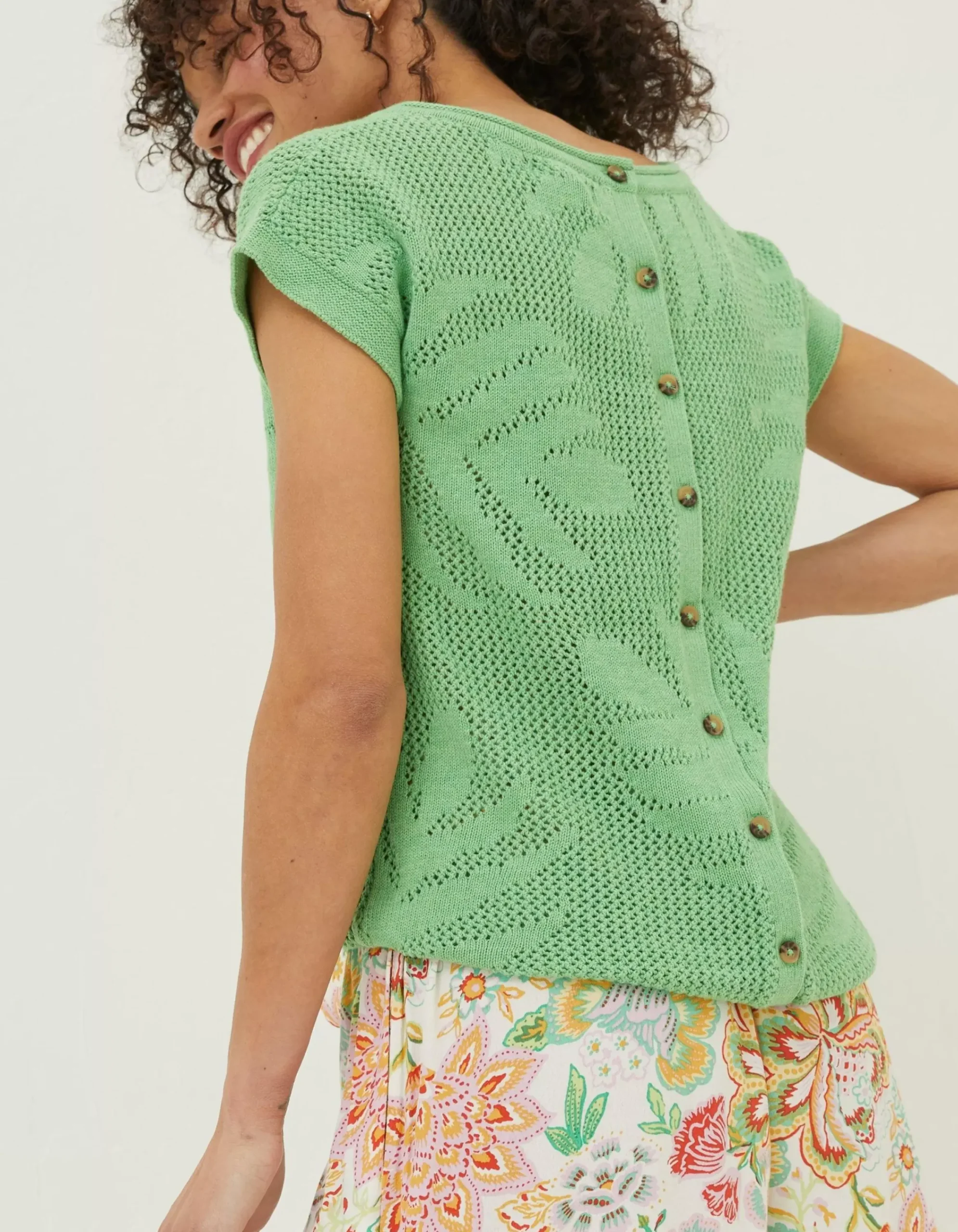 Women FatFace Knitwear|Faye Palm Button Back Top