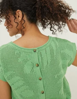 Women FatFace Knitwear|Faye Palm Button Back Top