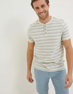 Men FatFace T-Shirts|Fine Stripe Henley T-Shirt