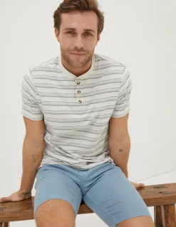 Men FatFace T-Shirts|Fine Stripe Henley T-Shirt