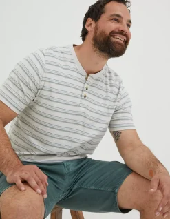 Men FatFace T-Shirts|Fine Stripe Henley T-Shirt