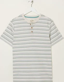 Men FatFace T-Shirts|Fine Stripe Henley T-Shirt