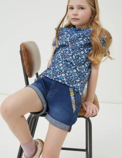 Girls FatFace View All|Floral Embroidered Denim Shorts